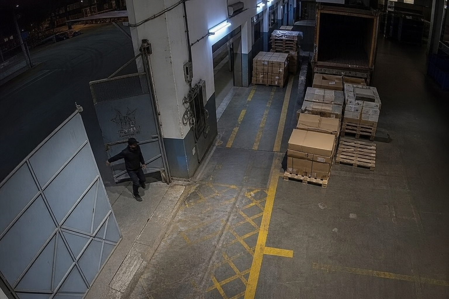 Unauthorized entry at a warehouse back gate loading dock